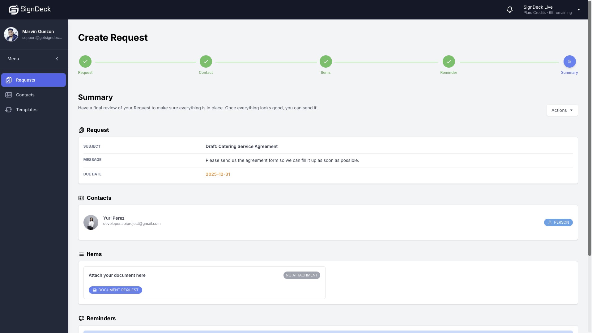 Create Request Summary